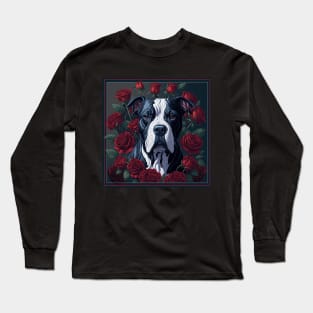 Staffordshire bull terrier red roses 2 Long Sleeve T-Shirt